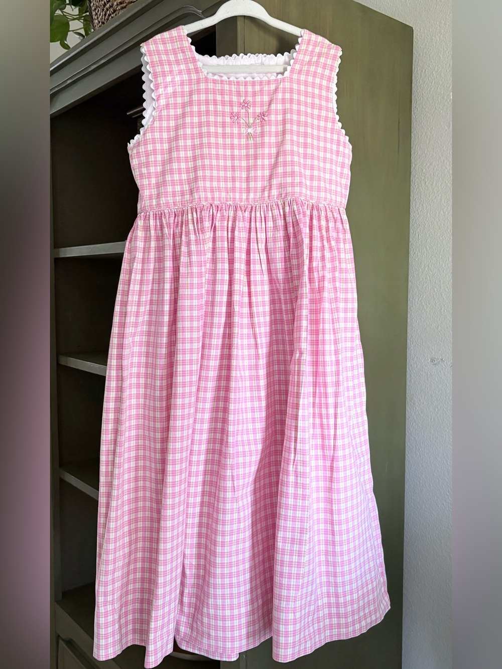STRASBURG Girl’s Pink Gingham Embroidered Ric Rac Trim Heirloom Dress Size 6